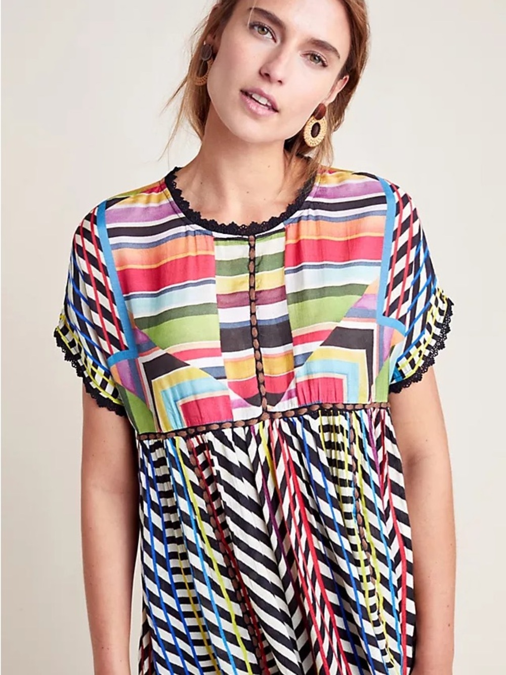 Conditions Apply Multicolor Striped & Geometric Babydoll Dress